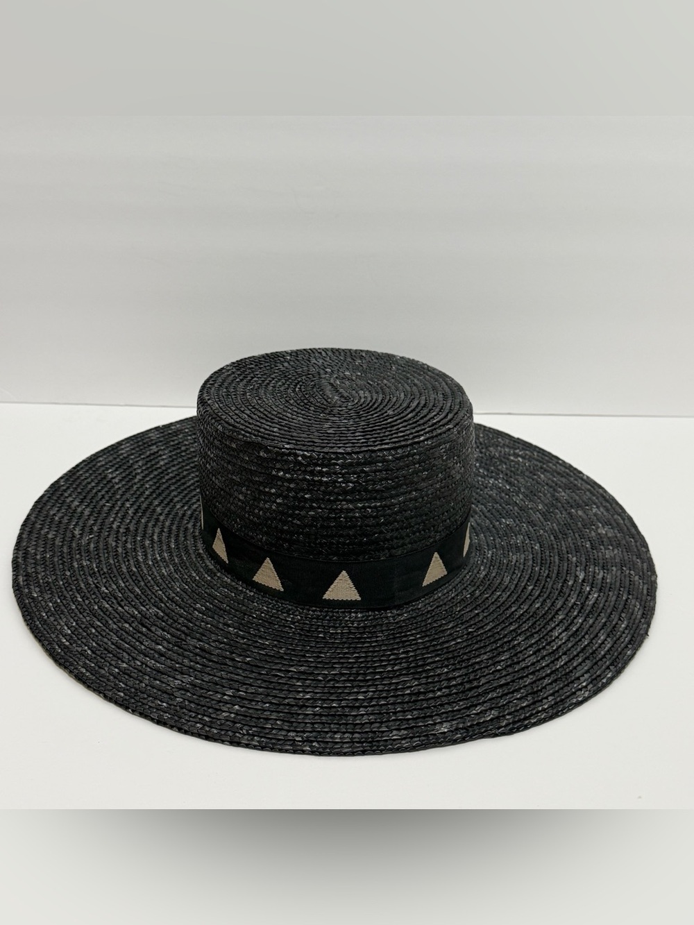 GIGI PIP Black Straw Wide-Brim Hat with Triangle Accent - Picture 2 of 10